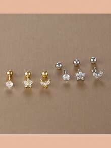 3件套18K镀金不锈钢耳骨耳环套装，时尚耳夹耳环，女士款 - 3pcs Earrings set - 查看 8