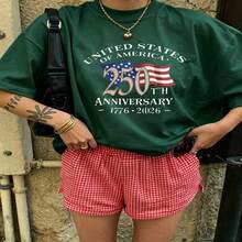 Heartfelt Daily Casual Graphic T-Shirt 100% Cotton Oversized Soft Breathable Casual Crewneck Short Sleeve Top Vintage Red Checkered Shorts Aesthetic Daily  Basic Casual Wearers Fashion Lovers Daily Outfit Enthusiasts Gift Givers - 綠色 - 查看 18