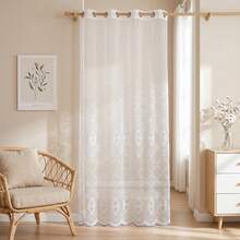 1pc Pure White Segmented European Diamond Pattern Embroidered Semi-Sheer Curtain, Minimalist French Country Style Polyester Long Grommet Sheer, Wavy Lace Heavy Embroidery, Soft Light-Filtering Dust-Proof Partition Gauze, Suitable For Home Decor, Bedroom, Balcony, Living Room All-Season Daily Decoration - Multicolor - View 6