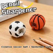 Creative Football/Basketball Shaped Pencil Sharpener, PVC Material, Mini Single Hole Pencil Sharpener, Back To School - Sets - View 7