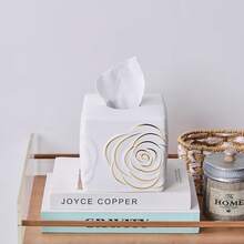 White Ceramic Cube Tissue Box Cover With Gold Rose U2013 Large Elegant Rose Floral Square Decorative Tissue Box Holder For Bathroom, Bedroom, Office Desk, Kitchen Counter U2013 Perfect Housewarming Gift - White - View 4