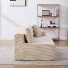 Modular Compression Sofa In Chenille Fabric, Filled With 30D High-Resilience Foam. Easy To Move And Featuring A Non-Slip Base, It Is Ideal For Living Rooms And Other Spaces. Ivory Color. - 杏色 - 查看 3
