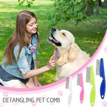 1pc Dog Comb, Pet Tear Stain Removal Comb, Dog & Cat Hair Brush, Easily Remove Knots And Tangles, Professional Grooming Tool, Promote Hair Health, Flea Comb, Tick Comb, Dog Brush, Cat Brush, Dog Supplies, Cat Supplies, Pet Supplies, Suitable For Short, Medium And Long Hair Pets, Gift For Cat & Dog Lovers, Halloween/Thanksgiving/Christmas Gift. - Multicolor - View 4