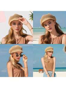 1pc Breathable Beret - Lightweight Cotton UV Protection Sun Hat - Adjustable Inner Band, Washable And Durable - Parisian French Artist Style Women's Beret - Summer Music Festival, Bohemian Travel, Beach Vacation Fashion Canvas Sun Hat - Black - View 5