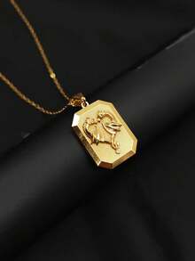 1pc Stainless Steel 18K Gold Plated Oil-Pressed 3D Portrait Dragon Pendant Necklace, Elegant Hip-Hop Personalized Necklace - Yellow Gold - View 2