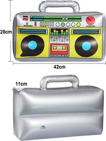 Hip Hop Costume Kit 80's Men's Rapper Accessories Oversized Rectangular Glasses Bucket Hat Gold Dollar Sign Chain Ring Necklace Inflatable Boom Box - 1 - View 4