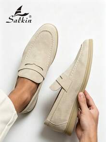 Salkin Mocassins Penny de luxe pour hommes, couleur crème unie,  , chaussures décontractées, design classique, luxe abordable pour la vie moderne, mocassins doux, confortables, respirants, semelle durable, chaussures élégantes pour gentleman, polyvalentes pour costumes, étudiants, rentrée scolaire, style preppy, chaussures formelles d'affaires pour hommes, bureau, fête, banquet, mariage, chaussures de marié à la mode, toutes saisons, veuillez choisir une taille plus grande - Blanc - Voir 10