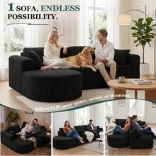 243CM L-Shaped Boneless Corner Sofa, Sectional Modular Sofa With Memory Foam Seating & Wide Armrest Design, Cloud Couches For Living Room, Bedroom - Black - View 3