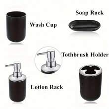 6-Piece Bathroom Accessory Set, Plastic Gift Set, Includes Toothbrush Holder, Tumbler, Soap Dispenser, Soap Dish, Toilet Brush Holder, Trash Can, Suitable For Birthday, Housewarming, Holiday Gifts, Available In White, Red, Brown And Black - Multicolor - View 4