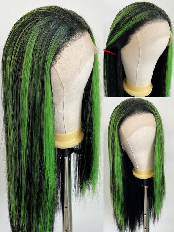 websterwigs 13x4 HD Transparent Heat-Resistant Synthetic Fiber Gradient Green Straight Hair Lace Front Wig For Women