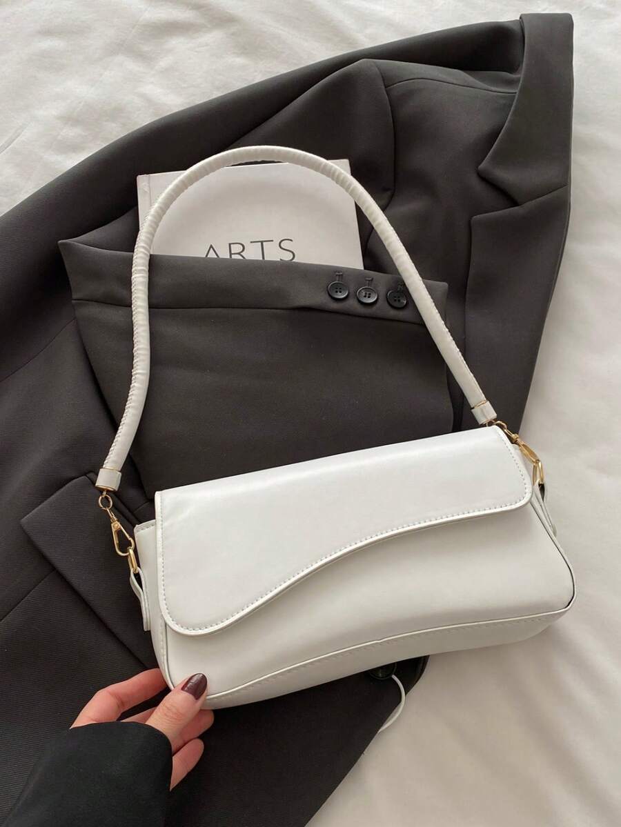 Fashionable Leopard Print Asymmetrical Flap Vintage Minimalist Elegant Shoulder Bag - White - View 1