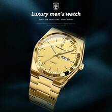 POEDAGAR 男士奢華金屬不鏽鋼防水夜光雙日曆石英腕錶 時尚休閒商務風格 生日節慶情人禮物 - 彩色 - 查看 6