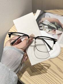 1pc Women's Half-Frame Square Metal Eyeglass Frames, High Quality, Elegant, Exquisite, Elegant, Suitable For Daily Wear In Office Or Campus - Clear - View 12