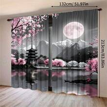 2pcs/Set, Japanese Cherry Blossom Pavilion Pattern, Digital Print, Suitable For Living Room, Bedroom, Balcony, Study, Create Romantic Atmosphere - Multicolor - View 13