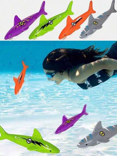 Juego de buceo y captura submarina con forma de tiburón para piscina de verano, lanzamiento de rompecabezas, suministros de entrenamiento de buceo y natación, juegos divertidos de piscina, al aire libre, piscina, regalo de entrenamiento de juegos de agua, adecuado para niños y niñas (algunos colores aleatorios)