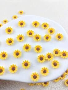 50/100 piezas Adornos de resina con forma de girasol - Adornos de flores de resina adecuados para pinzas para el cabello, fundas de teléfono, zapatos, bolsos y varios proyectos de manualidades DIY. - Amarillo - Ver 9
