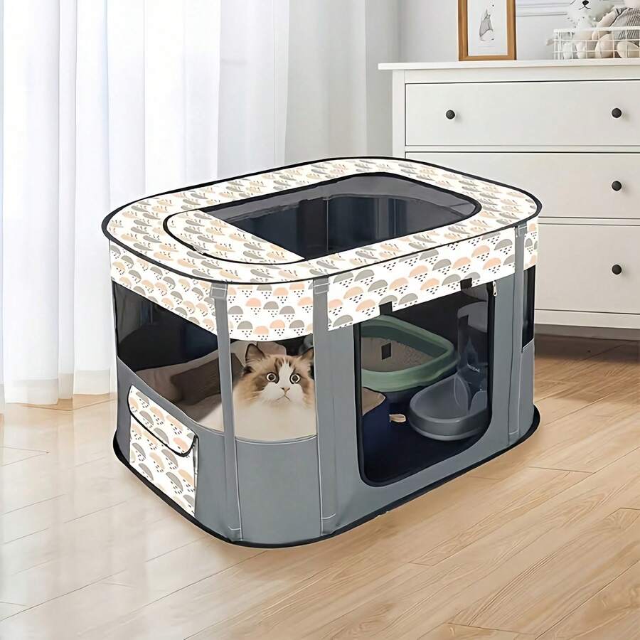 Foldable Indoor Dog Fence, Expandable Small Pet Playpen, Portable Animal Barrier, Suitable For Small Pets, Can Be Used Indoors And Outdoors, Great For Travel, Camping And Home - Grey - View 1