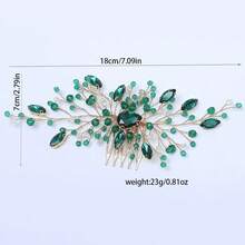 Green Bridal Updo Hair Accessory Handmade Vintage Wedding Hair Comb Rhinestone Hair Pin - Green - View 6