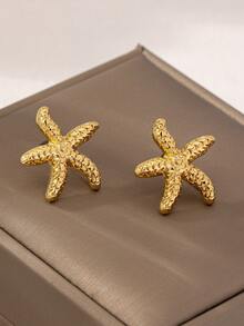1 Pair Fashion Versatile Retro Starfish Elegant Stud Earrings - Golden - View 1