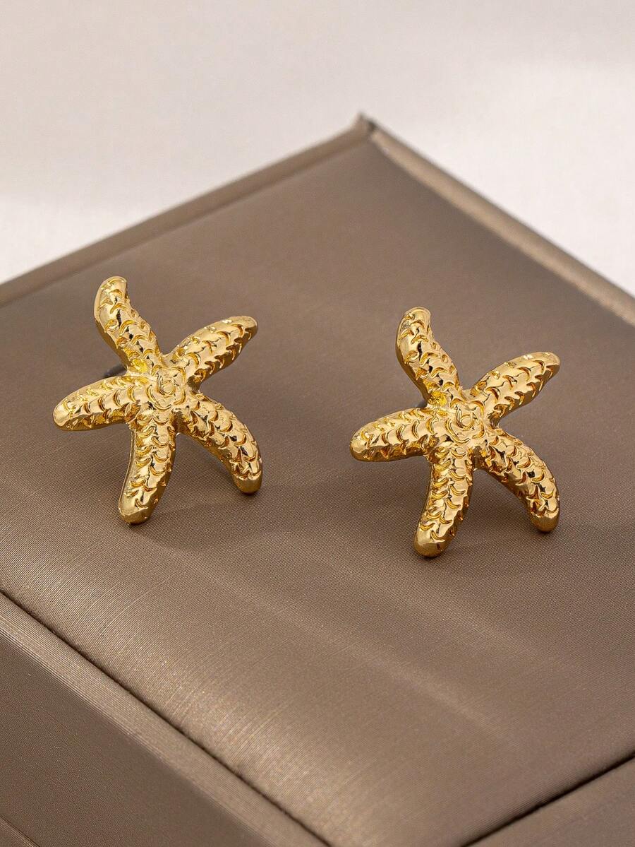 1 Pair Fashion Versatile Retro Starfish Elegant Stud Earrings - Golden - View 1