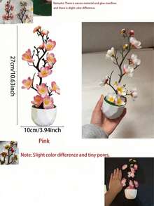 1 Peça Bonsai de Orquídea Artificial, Bonsai de Flor de Ameixa Verde Artificial, com Vaso, Adequado para Colocação Interna/Externa em Peitoril de Janela, Varanda, Entrada ou Sala de Chá, Sem Necessidade de Rega ou Poda, Folhas Realistas - Multicolorido - Visão 10
