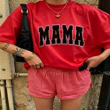 Heartfelt Daily Casual Graphic T-Shirt 100% Cotton Oversized Soft Breathable Casual Crewneck Short Sleeve Top Red Checkered Shorts Street Style Cute Fashion Lovers Casual Wearers Daily Outfit Enthusiasts Gift Givers - 紅色 - 查看 18