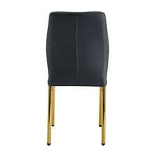 [Set Of 4] Chic Dining Chairs In A Luxurious And Light Style: Black PU Backrest With Vertical Embossing + Gold Metal Legs, Suitable For Dining Rooms Or Living Rooms In A Luxurious And Light Design. - Black - View 8