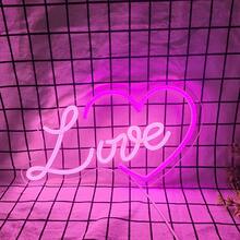 1 pieza Luz de Neón LED Romántica LOVE, Alimentada por USB, Corazón Montado en la Pared, Decoración Multiusos, Adecuada para Habitación, Fiesta, Boda, Bar - rosa - Ver 4