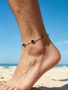 MONALLY Men's Stainless Steel Classic Green & Black Round Dial Anklet, Waterproof Ankle Chain, Men's Daily Beach Jewelry, Birthday Gift - Anklet - View 1