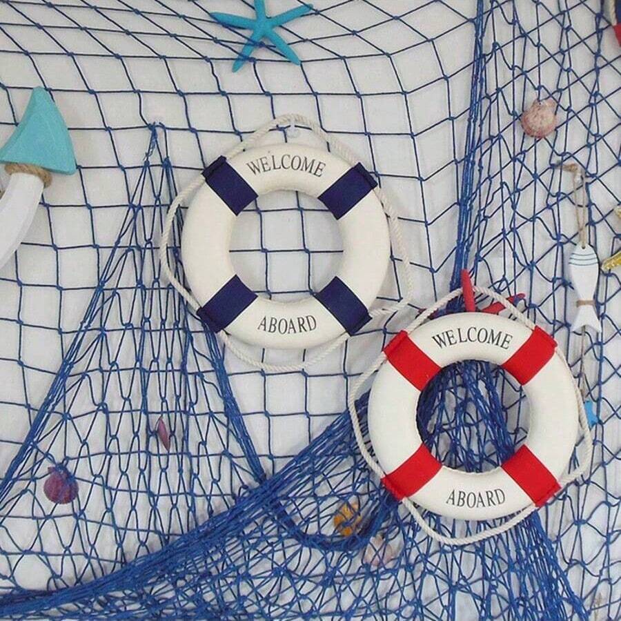 1/2pcs Mediterranean Style Decorative Fishing Net, Pirate Theme Polyester & Linen Fishing Net, Creative Photo Backdrop Wall Hanging, No Electricity Required Wall Decor, Suitable For Birthday, Wedding, Christmas, Ocean Party Decoration, Entrance Hall Hanging Ornament, Photography Prop, Room Decoration, Bar Decor - Decorative Fishing Nets - View 1