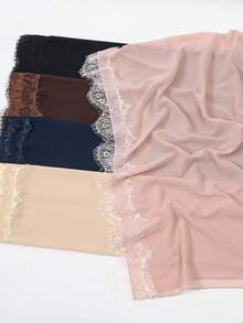 1pc Solid Color Pearl Chiffon Headscarf Lace Trim Long Scarf - Multicolor - View 7