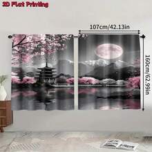 2pcs/Set, Japanese Cherry Blossom Pavilion Pattern, Digital Print, Suitable For Living Room, Bedroom, Balcony, Study, Create Romantic Atmosphere - Multicolor - View 11