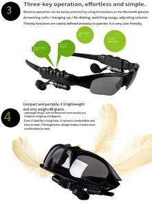 Hands-Free Wireless Bluetooth Earbuds With Polarized Smart Glasses, Music, Suitable For Men And Women, Sports, Driving, Running, Built-In Microphone For Calls - Black - View 5