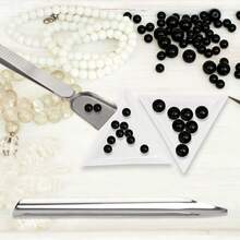 KLONKEE Craft Jewelry Bead & Rhinestone Scoop Set, White Jewelry Scoop Set, 2 Silver Tweezers, Craft Bead Tweezers With Spoon, Triangle Sorting Tray And Silver Handheld Tweezers With Scoop, Rhinestone Tray Set For Pearl & Gemstone Tools, Suitable For Small Bead, Gemstone, Crystal Jewelry Making, Bead Picking Tool Supplies - Multicolor - View 8