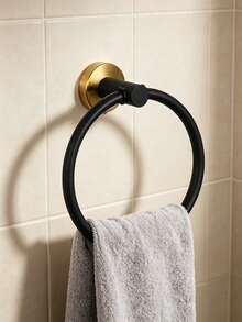 Juego de accesorios colgantes de almacenamiento para baño que incluye barra para toallas, aro para toallas, portarrollos de papel higiénico de acero inoxidable, gancho multifunción y barra colgante multiusos, 1 pieza en total. - oro negro - Ver 5