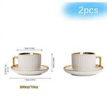 Vintage Kaffeetassen- und Untertassen-Set (2 Stü), europäische Keramiktasse mit Teller, Büro-Nachmittagstee-Latte-Tasse, elegantes Tafelgeschirr für den Wohnbereich - Standard - Übersicht 10