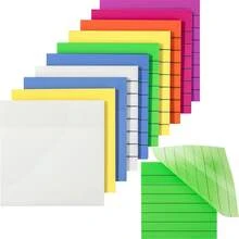 6packs/7packs/12packs Multi-Color Transparent Waterproof PET Lined Blank Self-Adhesive Sticky Note Set, Fluorescent Regular Color Series With Grid Pattern Memo Pads, Office Study Daily Recording, Document Marking Stationery Supplies School Supplies - one-size - View 1