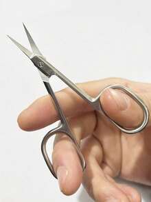 1pc Durable Stainless Steel Trimming Scissors With Curved Blade Design, Suitable For Trimming Eyebrows, Eyelashes, Beard And Nail Edges, Essential Hygiene Tool For All-Around Facial And Body Grooming - / - View 3