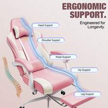 Gaming Chair For Adults Computer Chairs With Footrest Headrest And Lumbar Support Ergonomic Height Adjustable Reclining PC Chair - Pink - View 5