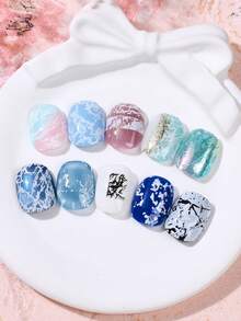 1片大理石裂紋美甲印花板，不鏽鋼美甲模板，附非對稱紋理與幾何圓形、正方形、三角形圖案，DIY夏季大理石紋美甲沙龍用品，美甲配件工具 - 銀色 - 查看 9