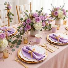 40pcs Lavender With White Disposable Paper Plates, 7-Inch Dessert Plates (20pcs) And 9-Inch Lunch Plates (20pcs) With Gold Rim, Suitable For Birthday, Bridal Shower, Wedding, Easter And Summer Party, Paper Plates With Scalloped Edges - Purple and White - View 7