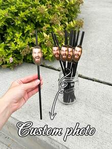 Customized Personalized Party Straws, Teacher's Day, Wedding Season, Graduation Party, Bachelorette Party Straws, Birthday Party Gifts, Personalized Decorations, Customized Face Paper, Face Photo Stickers, Suitable For Birthday, Wedding, Holiday, Celebration Party, Creative Decoration, Surprise Gift, Holiday Party Essentials - Multicolor - View 1