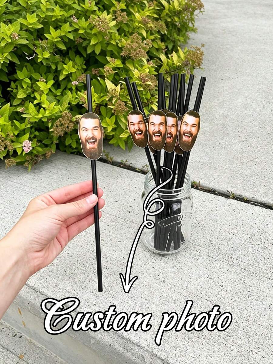 Customized Personalized Party Straws, Teacher's Day, Wedding Season, Graduation Party, Bachelorette Party Straws, Birthday Party Gifts, Personalized Decorations, Customized Face Paper, Face Photo Stickers, Suitable For Birthday, Wedding, Holiday, Celebration Party, Creative Decoration, Surprise Gift, Holiday Party Essentials - Multicolor - View 1
