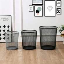 A Metal Mesh Trash Can For Home Use, Living Room, Wastepaper Basket, Office, Round Hollow Storage Bin, Simple, Large Capacity, Lidless Trash Can, Bedroom, Study, Commercial Iron Trash Can. - Grey - View 3