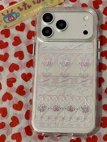 Niche Pink Rose Iron Art Pattern Phone Case Compatible With Apple 17 Pro Max, 17 Pro, New 16 Pro, 16 PM, 15 Pro, 15 PM, Anti-Drop Protective Cover, Creative Transparent Design For Women - Pink - View 2