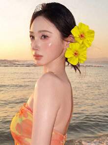 1/2件組 女款人造蓮花髮夾，甜美獨特時尚優雅精緻，適合日常配戴、派對、夏季海灘、度假 - 黃色 - 查看 2