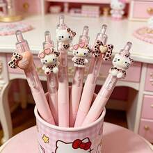 Sanrio Random 6/12Piece Set KT Cat 3D 0.5mm Neutral Pen, Cute Pink Click Pen With Smooth Writing, Quick-Drying, Paper-Friendly, Ideal For Note-Taking, Journaling, Office Memoranda, Etc. Perfect For Both Gifting And Personal Use - Sets - View 1