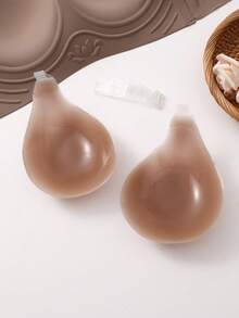 1pc Water Drop Shaped Lift & Push-Up Silicone Bra With Detachable Transparent Straps, Seamless Invisible Bra For Backless Dresses And Camisoles - Coffee Brown - View 2
