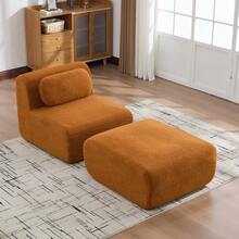 Modular Compression Sofa In Chenille Fabric, Filled With 30D High-Resilience Foam. Easy To Move And Featuring A Non-Slip Base, It Is Ideal For Living Rooms And Other Spaces. Ivory Color. - 亮橙色 - 查看 5