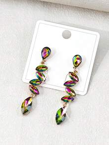 1 Pair Women's Elegant Exquisite Faux Crystal Long Earrings Suitable For Daily Wear (Card Is For Reference Only, Card Is Random) - Multicolor - View 3